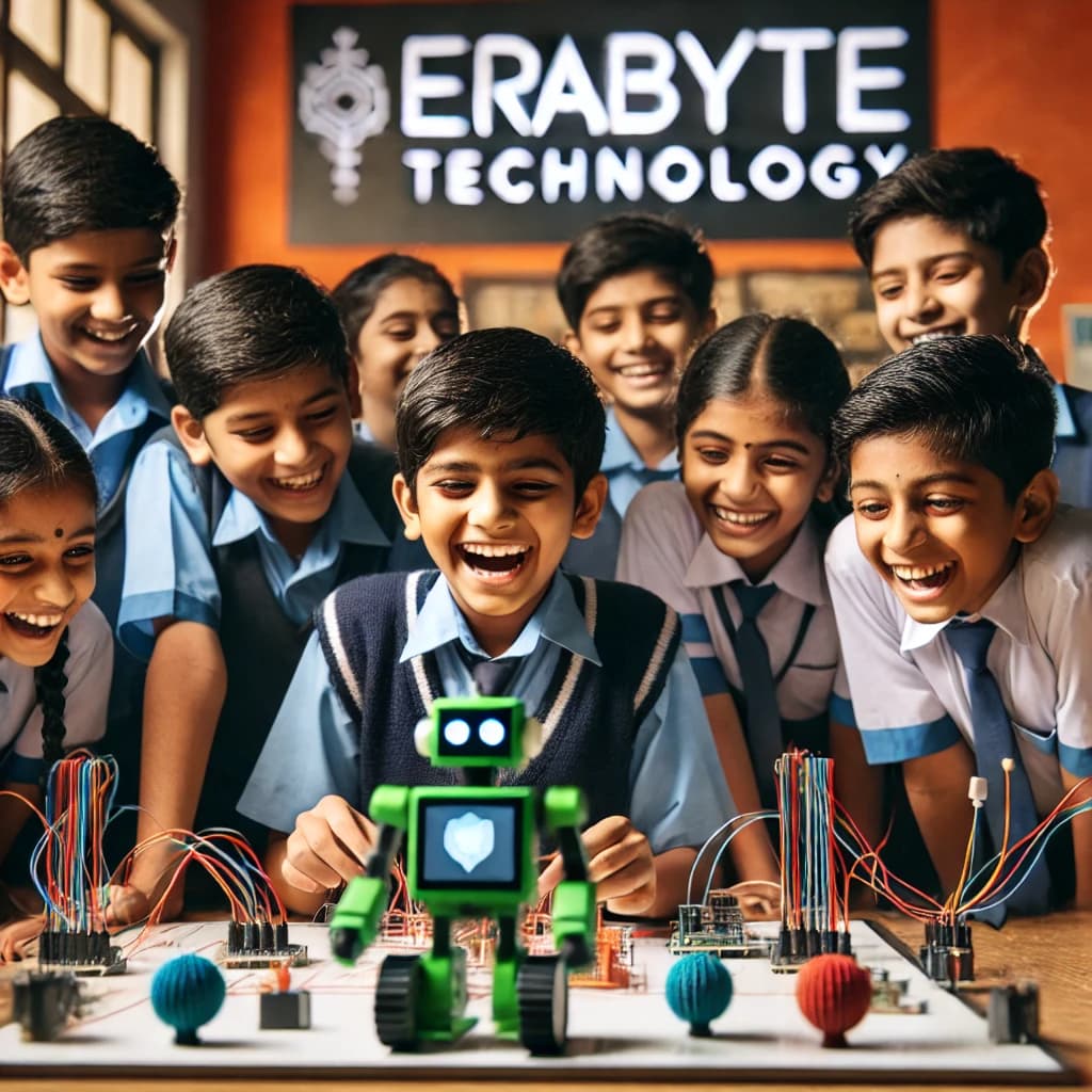 Students learning technology